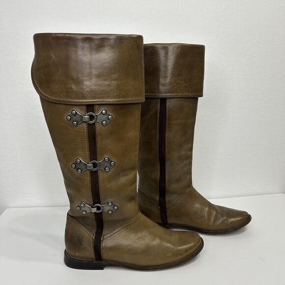 Frye Shoes - FRYE Paige Clovertab Cuff Knee High Tan Tall Leather Boots Size 6.5
